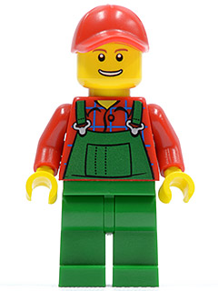 LEGO Minifigure-Overalls Farmer Green, Red Cap with Hole, Open Grin-Holiday / Christmas-HOL028-Creative Brick Builders
